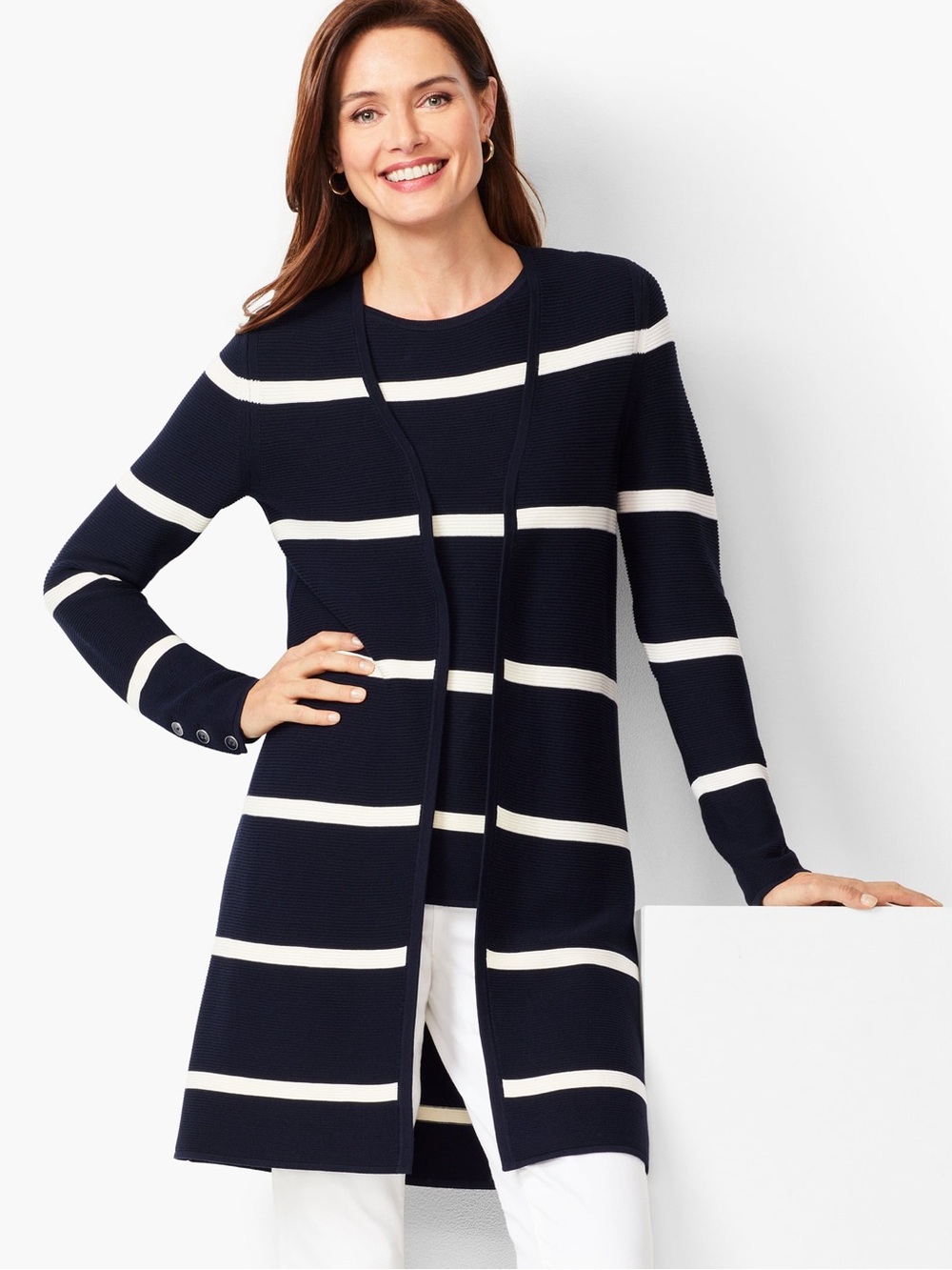 Talbots Plus 2 piece NWOT Navy and White Striped Open-Front Vest Cardigan Sz 2X